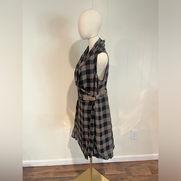 Soft Surroundings Drapey Plaid Bubble Hem Shawl Collar Belted Dress or Top - Picture 5 of 11